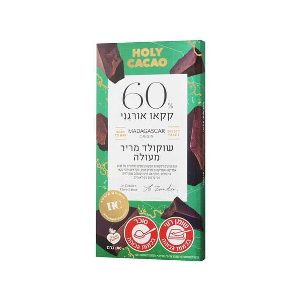שוקולד אורגני מריר מדגסקר 60% קקאו 100 גרם